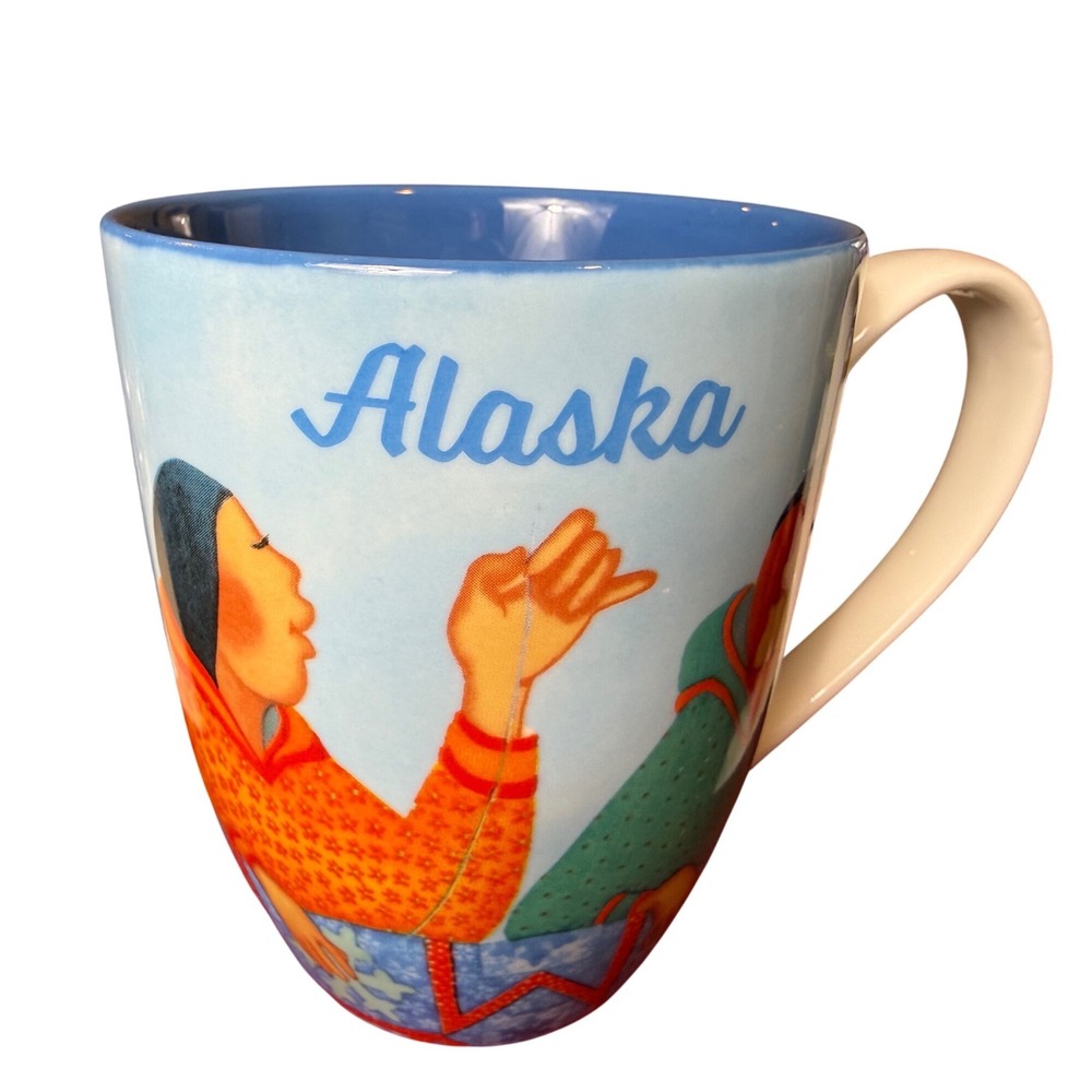 Vintage Ace USA Alaska Souvenir Coffee Mug Indigenous Figures Ceramic Cup
